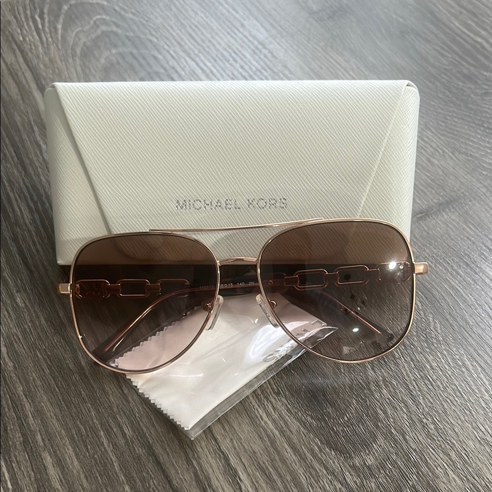 Michael Kors Rose Gold Aviator Sunglasses with White Case